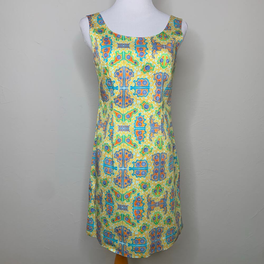 Kaeli Smith Sheath Dress Sz 2 Yellow Medallion
